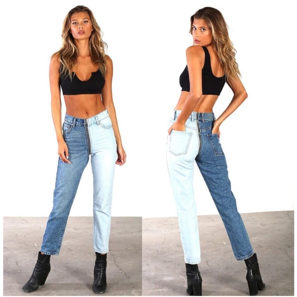 Revice Denim Yin Yang Two-Tone High Waisted Zipper Jeans In Tokyo Wash Size 28